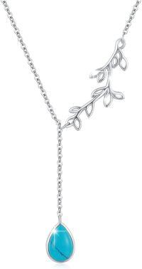 wholesale 925 Sterling Silver Turquoise Branch Lariat Necklace s for Women-Leaf Turquoise Pendant Necklaces