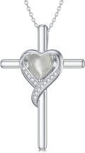 wholesale 925 Sterling Silver Mother of Pearl Cross Necklace for Women - April Birthstone Christian Jewelry-0-0