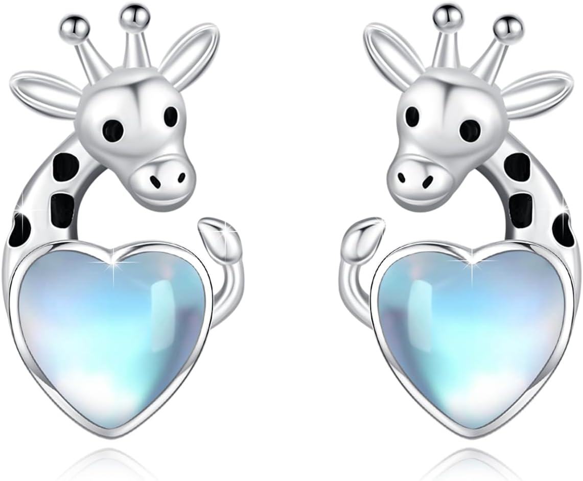 Sterling Silver Moonstone Animal Stud Earrings Alien Dog Giraffe Axolotl-0-1