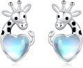 wholesale 925 Sterling Silver Heart-Shaped Moonstone Giraffe Stud Earrings with Blue Glow-0-0