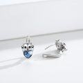 wholesale 925 Sterling Silver Heart-Shaped Paw Print Huggie Hoop Earrings with Blue Crystal for Women - Adorable Animal Lover Gift-0-4
