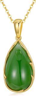 wholesale 14K Gold Green Jade Tear Drop Pendant Necklace - 16 Chain-0-0