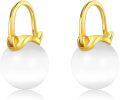 wholesale Gold 925 Sterling Silver Round White Shell Pearl Leverback Hoop Earrings 23mm Diameter-0-0