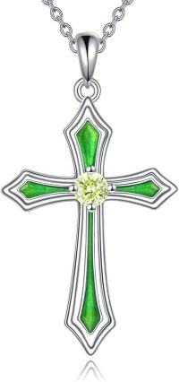 wholesale 925 Sterling Silver 5A CZ Birthstone Necklace for Women Men-H.Green-August-Peridot