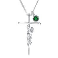 wholesale 925 Sterling Silver Birthstone Cross Sister Initial Pendant Necklace-05-May
