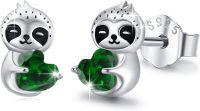 wholesale 925 Sterling Silver Green Crystal Sloth Stud Earrings for Kids Adults-Dark Green