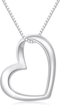 wholesale Metal 58.5% Pure 14K Real Gold Nickel-Free White/Yellow Gold Dainty Open Heart Pendant Necklace 15mm 12mm 18 2.0g Gift for Women-White Gold