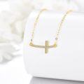 wholesale 14K Gold Sideways Diamond Cross Necklace for Women - First Communion Gift-0-3
