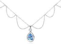 wholesale 925 Sterling Silver Blue Cubic Zirconia Necklace, Adjustable Chain, Gift Box-Blue Topaz