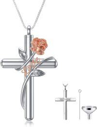 wholesale Sterling Silver Rose Cross Urn Necklace with Ashes for Human Pets Cremation Jewelry-Love Personalized