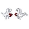 wholesale 925 Sterling Silver Platinum Plated Cute Dinosaur Red Heart Crystal Stud Earrings-0-0