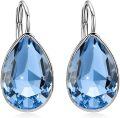 wholesale 925 Sterling Silver & Austrian Crystal Teardrop Pear Cut Leverback Earrings-0-0