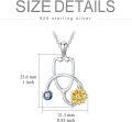 wholesale S925 Sterling Silver Sunflower Stethoscope Necklace with Birthstone - Gift for Nurses, Doctors, Women, Men - 18+2 Chain-0-3