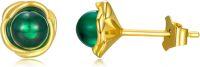 wholesale 925 Sterling Silver Plated Gold  Green Gemstone Ball Stud Earrings Women s Birthday Gift-6mm