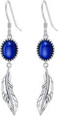 wholesale Sterling Silver Turquoise Lapis Red Agate Malachite Feather Dangle Earrings Native American Jewelry - Rhodium Plated-0-8