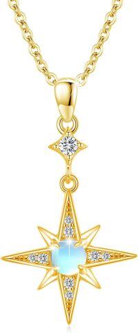 wholesale 925 Sterling Silver Blue Opal Star Pendant Necklace for Women Girls-Star Moonstone Necklace - Gold