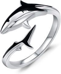wholesale 925 Sterling Silver Ocean Open Ring w Orca Shark Manta Ray Animal Lovers Jewelry Gift-Shark