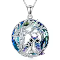 TOUPOP Sterling Silver Crystal Owl Raven Pendant Necklace-style_name:2-Owl Necklace