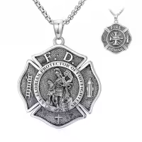 TOUPOP Sterling Silver Four Way Cross St Michael St Christopher St Benedict St Joseph St Francis Pendant Necklace-style_name:3-Saint Florian