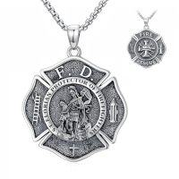 wholesale Patron Saint Necklace S925 Sterling Silver Four Way Cross Necklace St Michael/st Christopher/st Benedict/st Joseph/st Francis Pendant, Religious Protection Necklace For Men Women Birthday Father's Day Anniversary -style_name:3-Saint Florian
