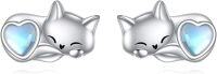 wholesale 925 Sterling Silver Sleeping Kitty Heart Stud Earrings for Girls Women Kids Gift Idea-Moonstone cat earrings
