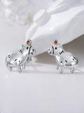 wholesale 925 Sterling Silver Hippo Stud Earrings with Orange Stone - Cute Animal  for Women Girls-0-5