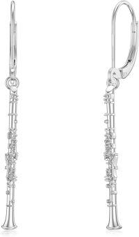 wholesale 925 Sterling Silver Clarinet Shaped Drop Earrings - Music Lover Gift for Her-Clarinet