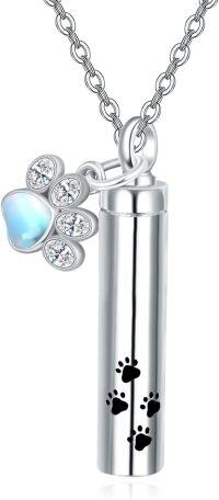 wholesale 925 Sterling Silver Moonstone Paw Print Urn Keepsake Pendant Necklace for Ashes - Pet Memorial s-Moonstone Urn
