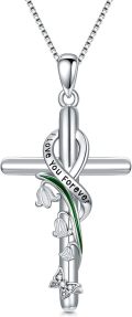 wholesale 925 Sterling Silver Green Enamel Lily of the Valley Cross Pendant Necklaces for Women Christian Gifts-0-0