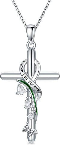 wholesale 925 Sterling Silver Green Enamel Lily of the Valley Cross Pendant Necklaces for Women Christian Gifts-Lily of the Valley