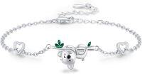 wholesale 925 Sterling Silver Koala Charm Bracelet with Green Stone and Heart Links - Adjustable Size Cuff Bangle for Women & Girls' Gifts-Koala
