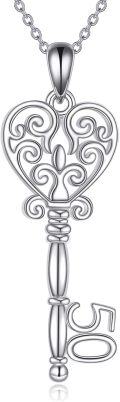 wholesale 925 Sterling Silver Heart-Shaped Key Pendant Necklaces for Women - 50th Anniversary Gift Ideas-0-0