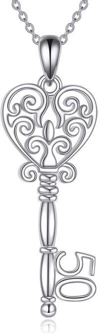 wholesale 925 Sterling Silver Heart-Shaped Key Pendant Necklaces for Women - 50th Anniversary Gift Ideas-50th Key Necklace