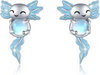 wholesale 925 Sterling Silver Axolotl Stud Earrings with Blue Opal for Women Hypoallergenic Animal Jewelry-undefined