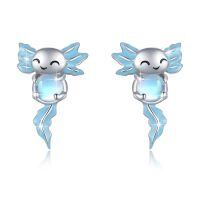 wholesale 925 Sterling Silver Axolotl Stud Earrings with Blue Opal for Women Hypoallergenic Animal Jewelry-undefined