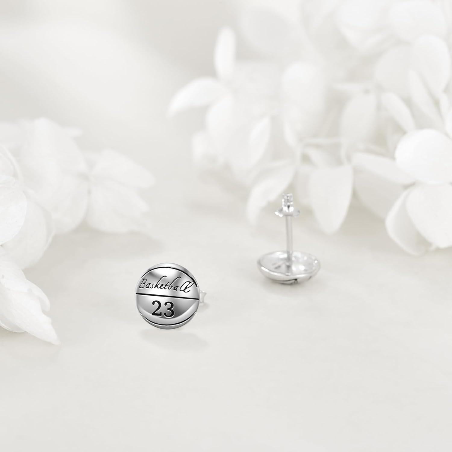 925 Sterling Silver Basketball 23 Stud Earrings Sporty Gift for Her-0-3