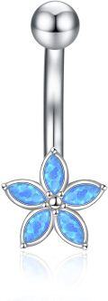 wholesale 925 Sterling Silver Blue Opal Daisy Belly Button Ring Evil Eye Body Jewelry for Women-0-0