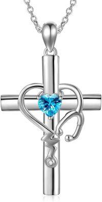 wholesale  Metal Stone Stethoscope Cross Pendant Necklace for Nurse Doctor Graduation -Blue