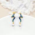wholesale Gold-Plated 925 Sterling Silver Blue Enamel Snake Pearl Dangle Stud Earrings for Women-0-2