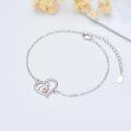 wholesale 925 Sterling Silver Heart-Shaped Girl and Cat Charm Bracelet with Cubic Zirconia Stones for Women-0-4