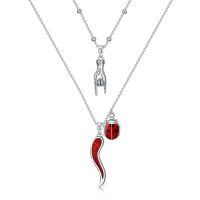 wholesale 925 Sterling Silver Red Opal Evil Eye Ladybug Black Cat Hand Charm Layered Pendant Necklaces for Women Girls s 43cm Chain Length-ladybug Italian Horn