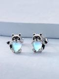 wholesale 925 Sterling Silver Heart-Shaped Moonstone Raccoon Stud Earrings-0-2
