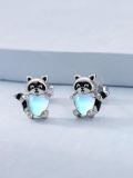 wholesale 925 Sterling Silver Cute Raccoon Earrings Holding Hearts-0-2