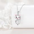 wholesale 925 Sterling Silver Cat Pendant with Heart-Shaped Crystal Stone - Cute Animal Charm Necklace for Girls and Boys-0-4