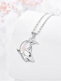 wholesale 925 Sterling Silver White Fire Opal Shark Moon Pendant Necklace for Women-0-2