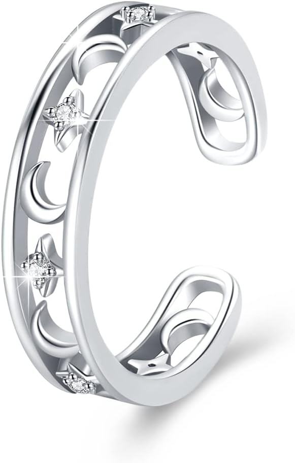 Sterling Silver Adjustable Open Ring Trendy Jewelry Gift for Women Christmas Birthday Engagement Wedding-0-1