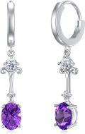 wholesale 925 Sterling Silver 2ct Natural Amethyst 7x9mm Oval Dangle Earrings-0-0