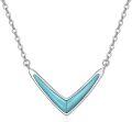 wholesale 925 Sterling Silver V-Shaped Genuine Green Turquoise Pendant Necklace for Women-0-0