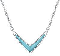 wholesale 925 Sterling Silver V-Shaped Genuine Green Turquoise Pendant Necklace for Women-Boomerang shape