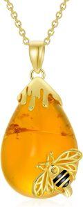 wholesale TOUPOP Amber Necklace For Women 14k Gold Plated Sterling Silver Butterfly/dragonfly/scorpion/bumble Bee Teardrop Baltic Pendant Jewelry Gifts For Mom Wife Her -0-0